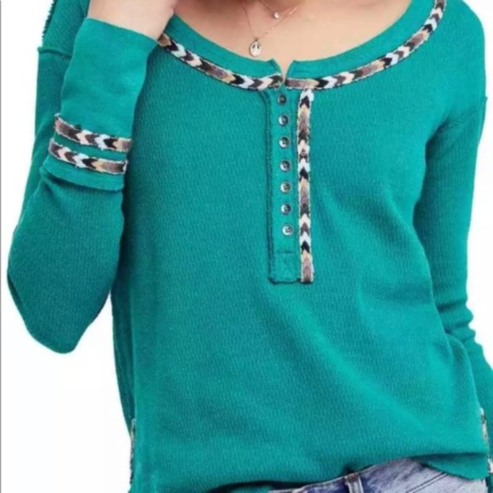 NWT Free People Henley Thermal Long Sleeve Button - Picture 4 of 8